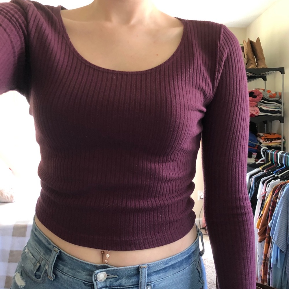 Long sleeve purple crop top
